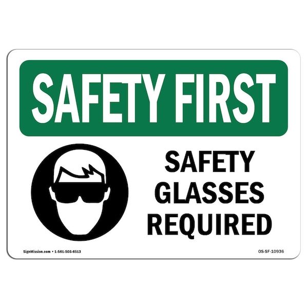 OSHA, Glasses Required, 5in X 3.5in, 10PK, 5" W, 3.5" H, Landscape, PK10, OS-SF-D-35-L-10936-10PK